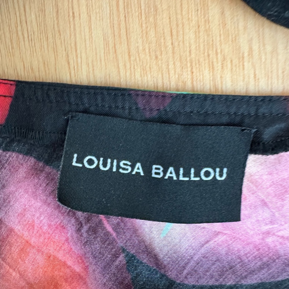 Louisa Ballou Long Sleeve V-Neck Dress in Red, Black & Green Floral Print - Picture 2 of 13